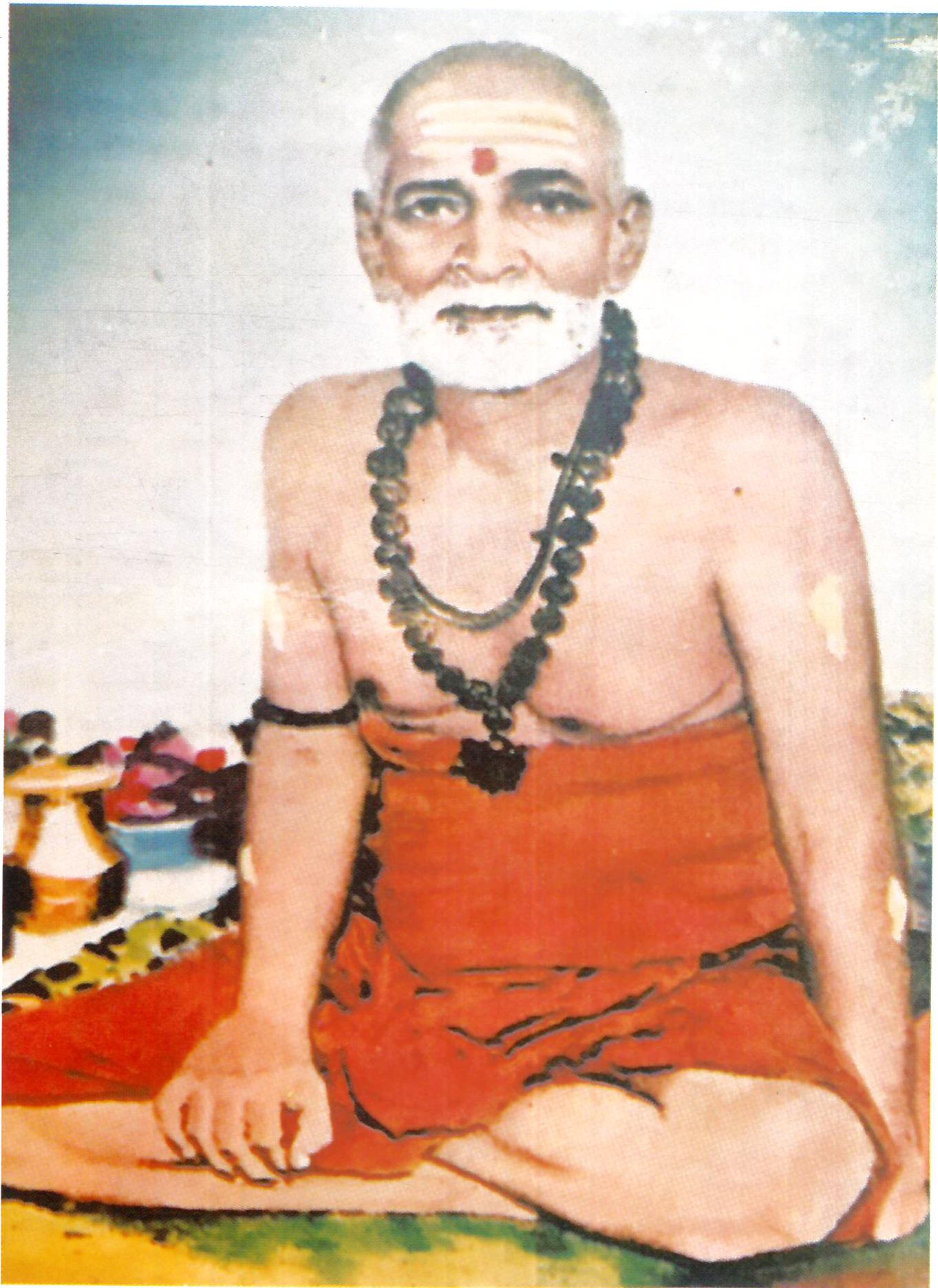 भगवा वस्त्र में विराजमान धर्मसम्राट स्वामी करपात्री जी महाराज